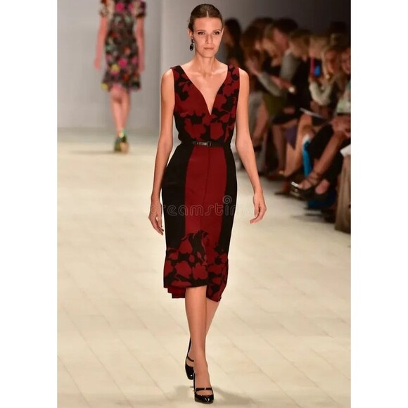 $1990 Runway Oscar de la Renta Sweetheart Neck Flounce Hem Midi Dress  XL - Picture 3 of 13
